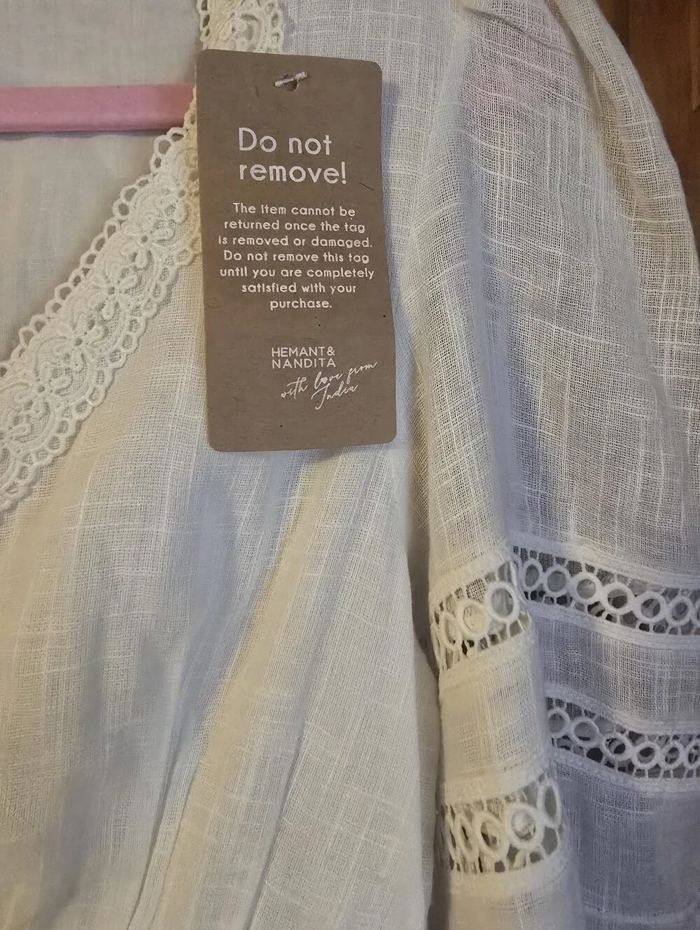 White Lace-Trim Button Front Hemant & Nandita Dress - Picture 3 of 9